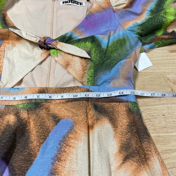 ROTATE BIRGER CHRISTENSEN NWT Cara printed midi dress Size 10 Cutout Puff Sleeve - Picture 8 of 13